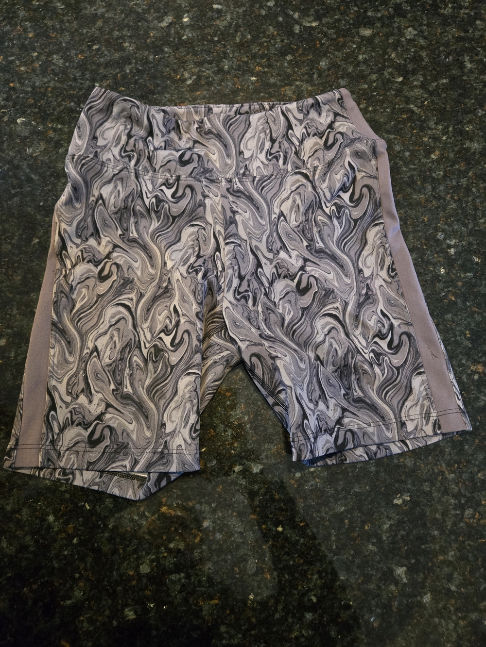 Active USA Men's Marble-Print Swim Rash Guard Shorts in Gray and Black
